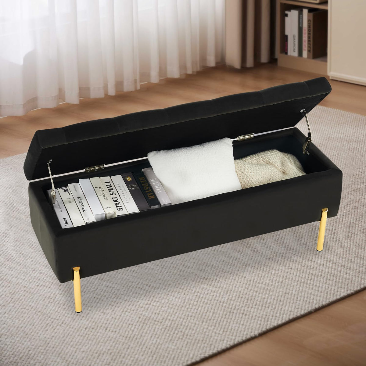 Velvet Storage Bench Ottoman,Versatile Seating with Hidden Storage,End of Bed Bench,Tufted Bench