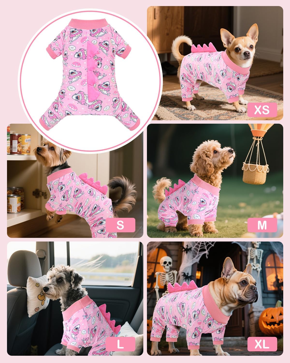 CuteBone Dinosaur Costume Dog Pajamas, Stretchy Spandex Crystal Velvet Sleepwear Coat for Small
