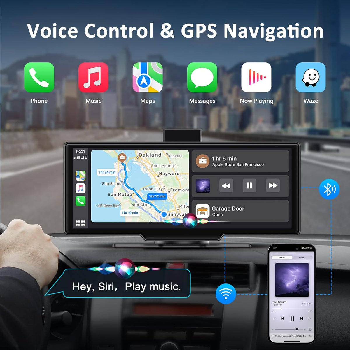 Apple carplay & Android Auto,Wireless Double din 10.26 inch Dash Cam with Front Camera and Backup