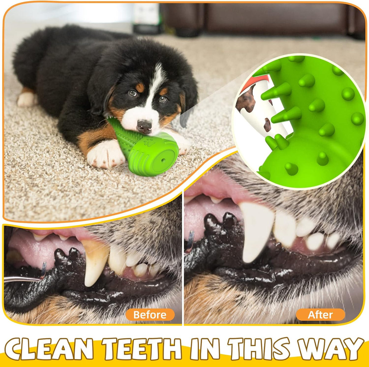 Christmas Dog Gifts, Dog Toys for Small Dogs Dog Toothbrush for Teething Cleaning, Rubber Squeaky