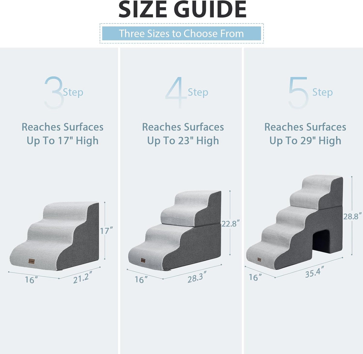 Dog Stairs for Couch Sofa and Chair, 3-Step Dog Steps for Small Dogs and Cats, Non-Slip Indoor Pet