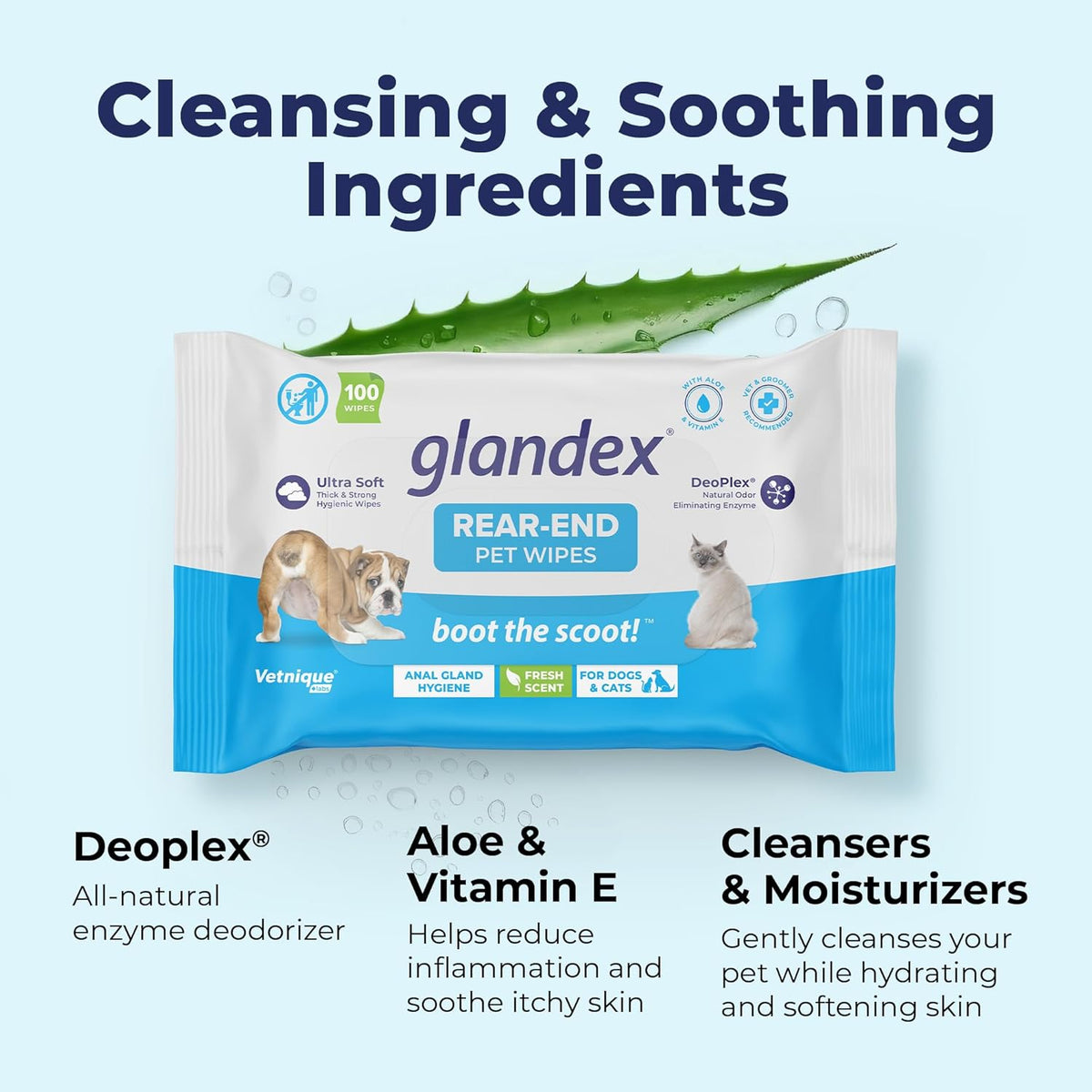 Vetnique Labs Glandex Dog Wipes for Pets Cleansing & Deodorizing Anal Gland Hygienic Dog & Cat
