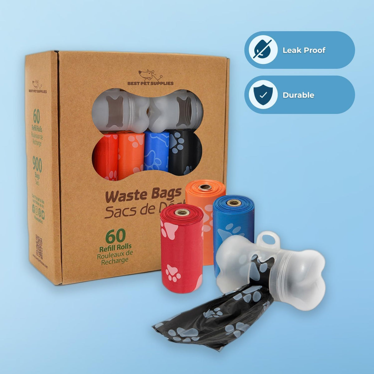 Best Pet Supplies Dog Poop Bags (900 Bags) for Waste Refuse Cleanup, Doggy Roll Replacements for