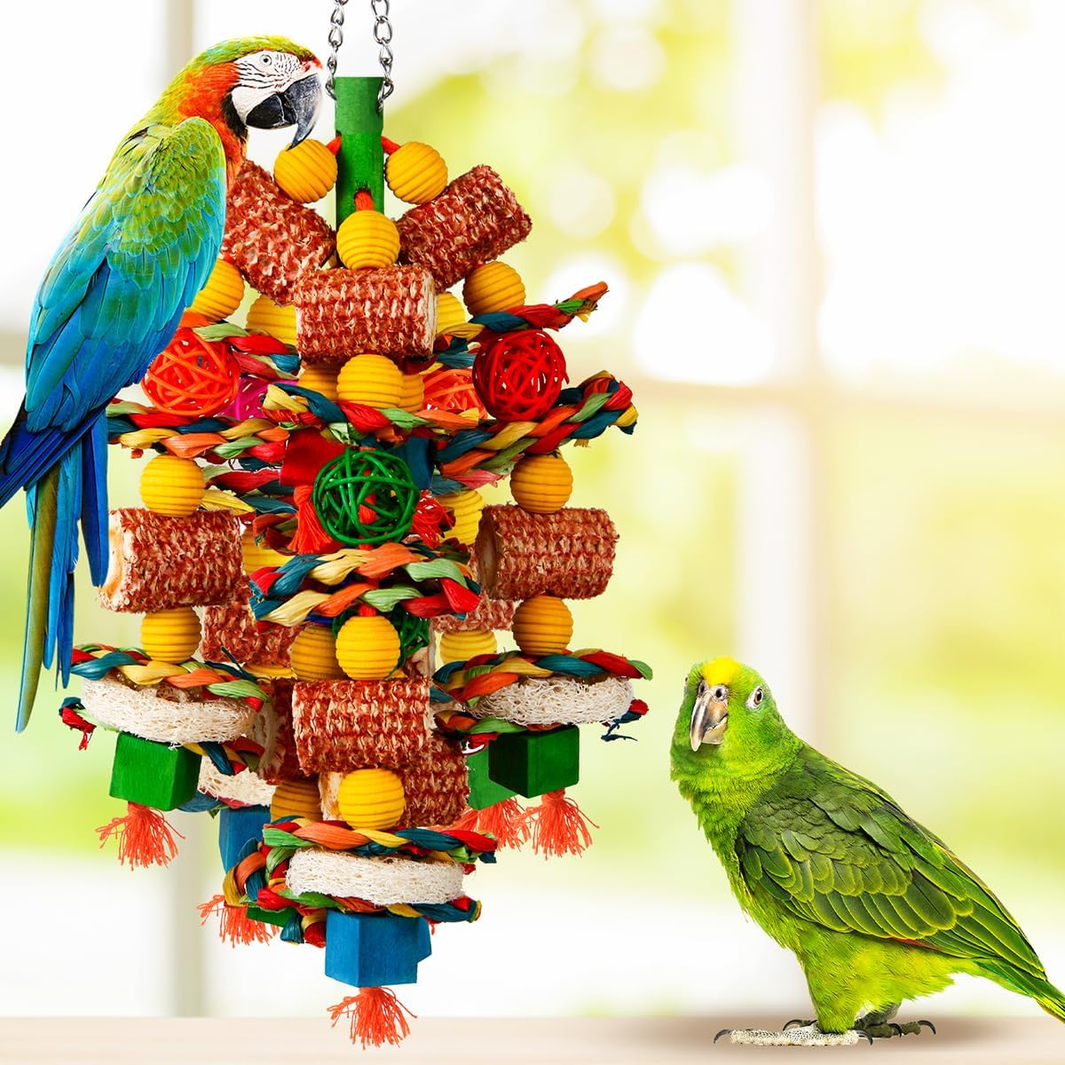 Bird Toys, Parrot Toys for Large Birds,Natural Corn cob and Loofah Slices Bird chew Toys for