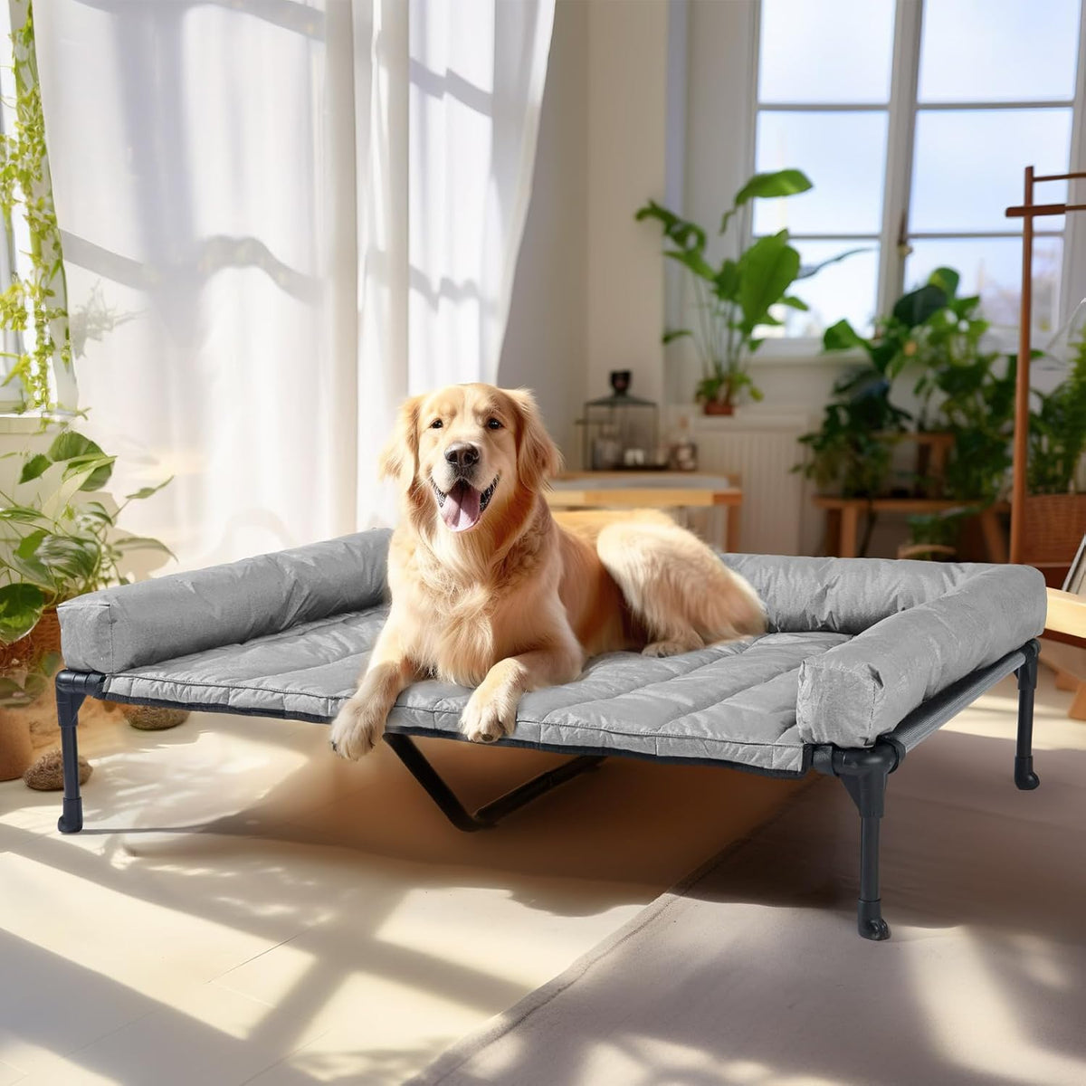 Veehoo Cooling Elevated Dog Bed Add Removable Waterproof Bolster Cushion Mat, Raised Pet Cot with
