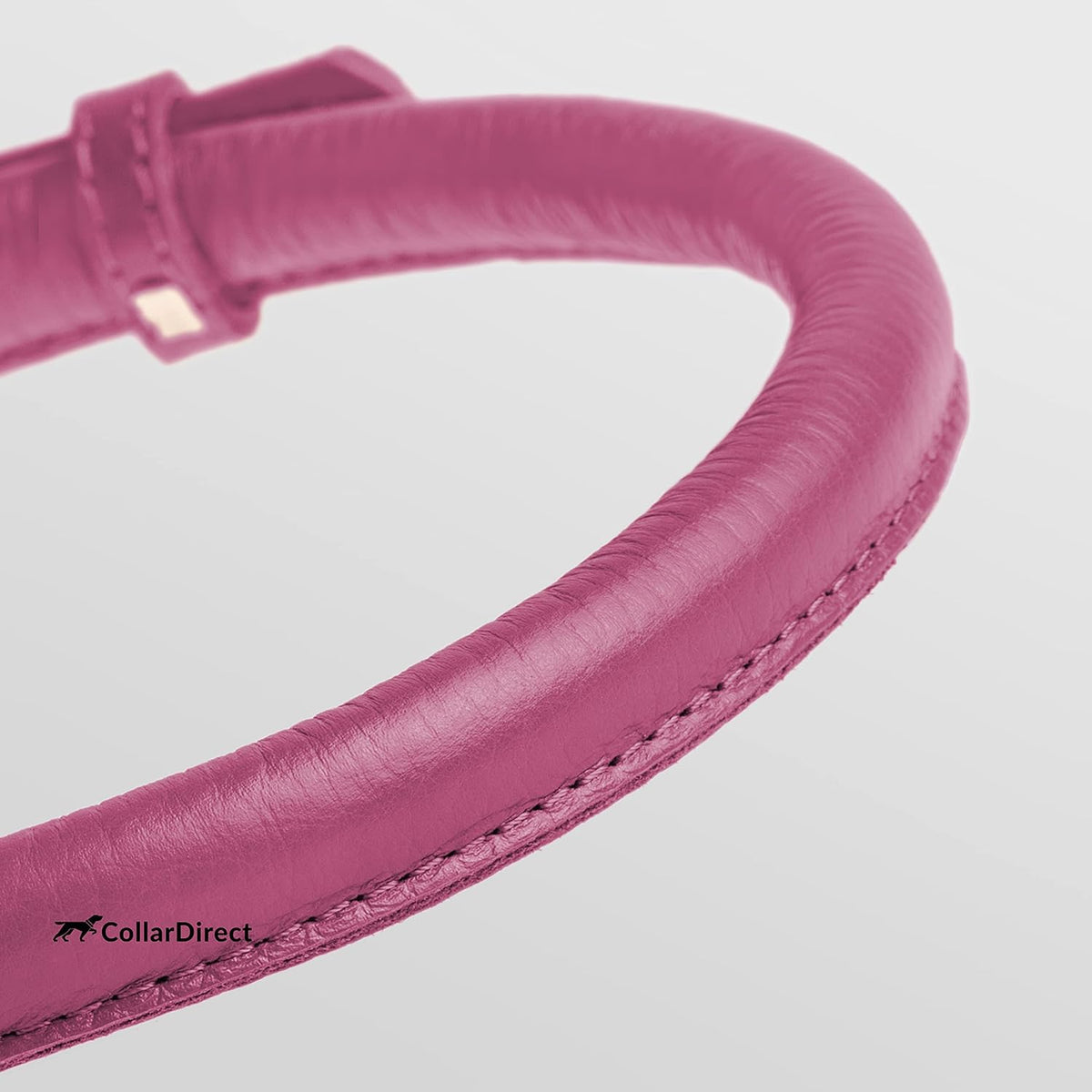 CollarDirect Rolled Leather Dog Collar, Soft Padded Round Puppy Collar, Handmade Genuine Leather