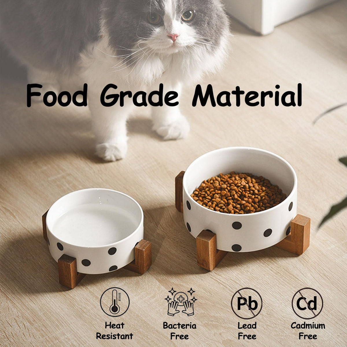 Petygooing Ceramic Dog Bowl Set with Stand, Small Pet Bowls, Anti-Slip Cat & Dog Food and Water