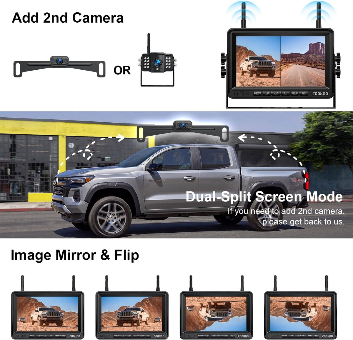 Fookoo HD 1080P 7-inch Wireless Backup Camera, 7" Split Screen Monitor + Rear View Licence Plate