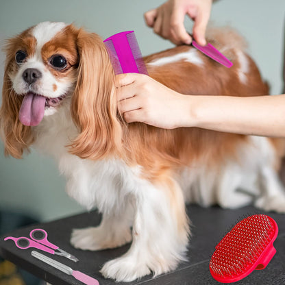 7-Piece Small Pet Grooming Kit: Brush, Nail Clippers, Hair Remover, Shampoo Brush with Hand Strap