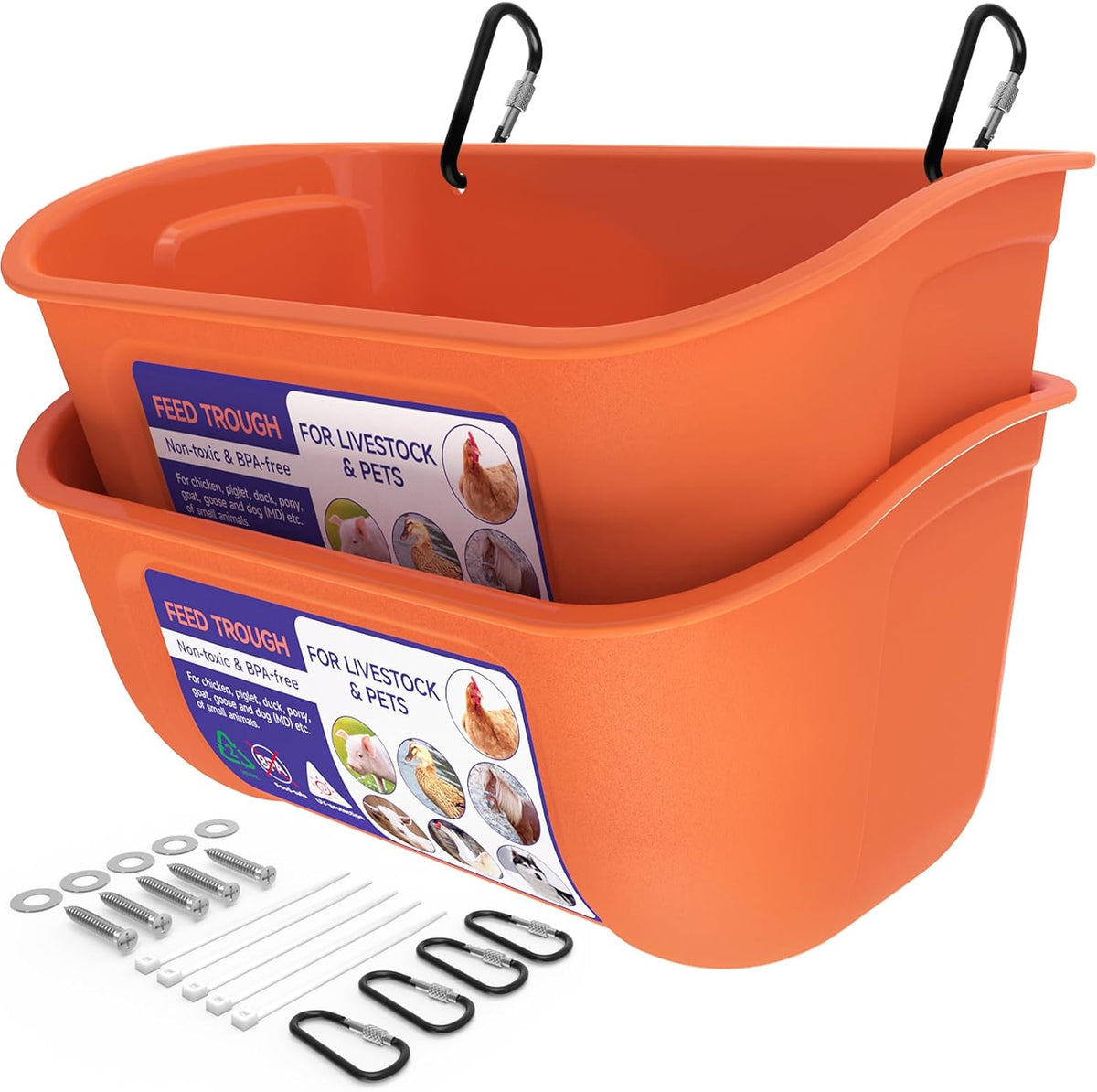 Goovilla Chicken Feeder Waterer, Hanging or Screw-in Fence Feeder with Clips, 2 Pack 5 Quart Goat