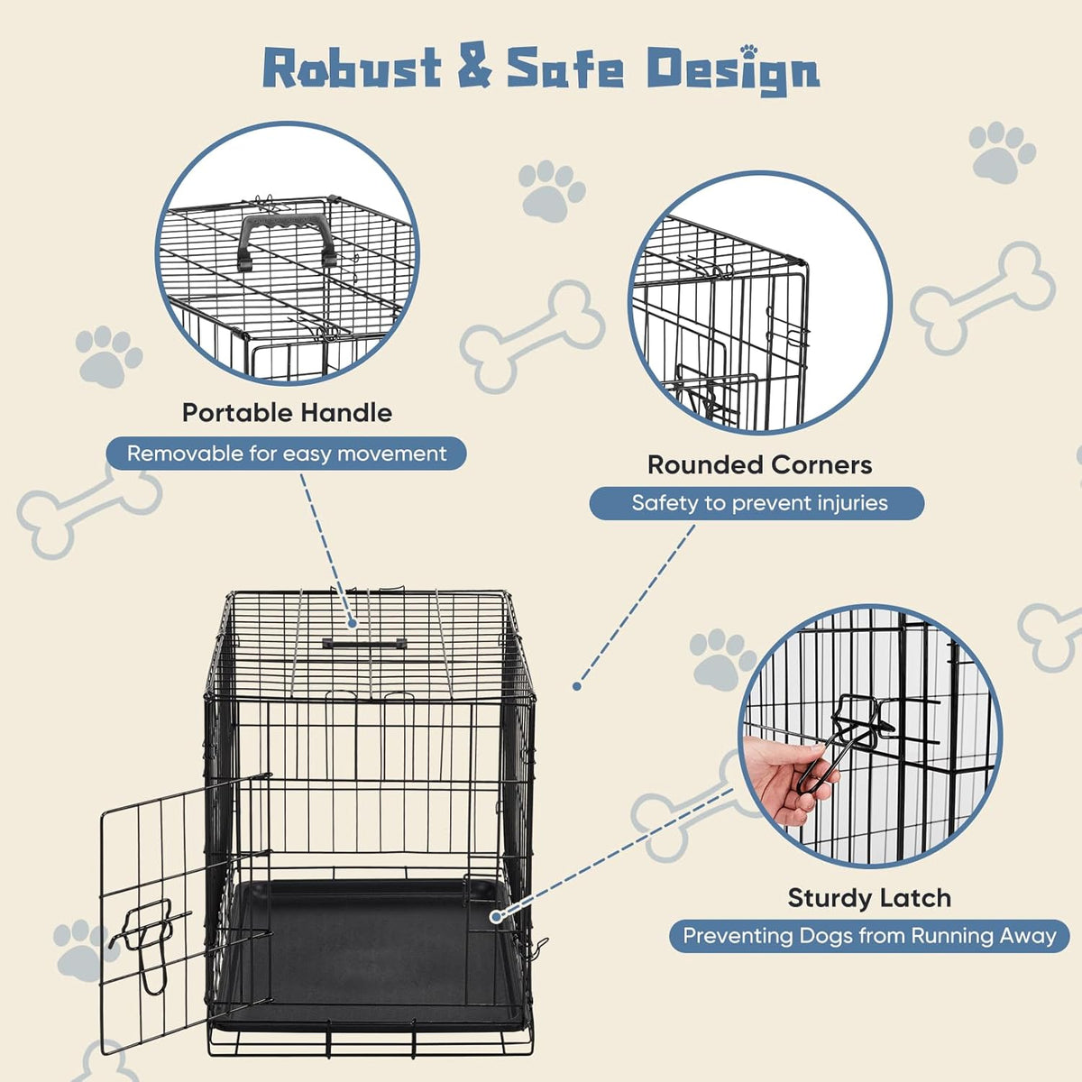 DUMOS Dog Crate, 24 Inch Medium Single Door Dog Cage with Divider Panel and Plastic Leak-Proof Pan