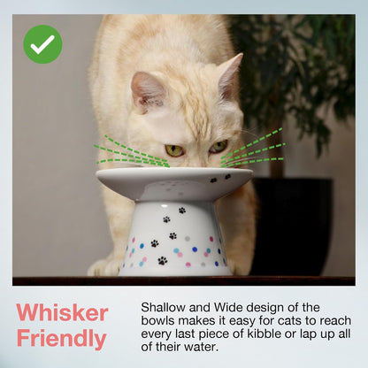 Necoichi Raised Cat Food Bowl – Ceramic Elevated Cat Bowl for Whisker & Neck Fatigue, Dishwasher