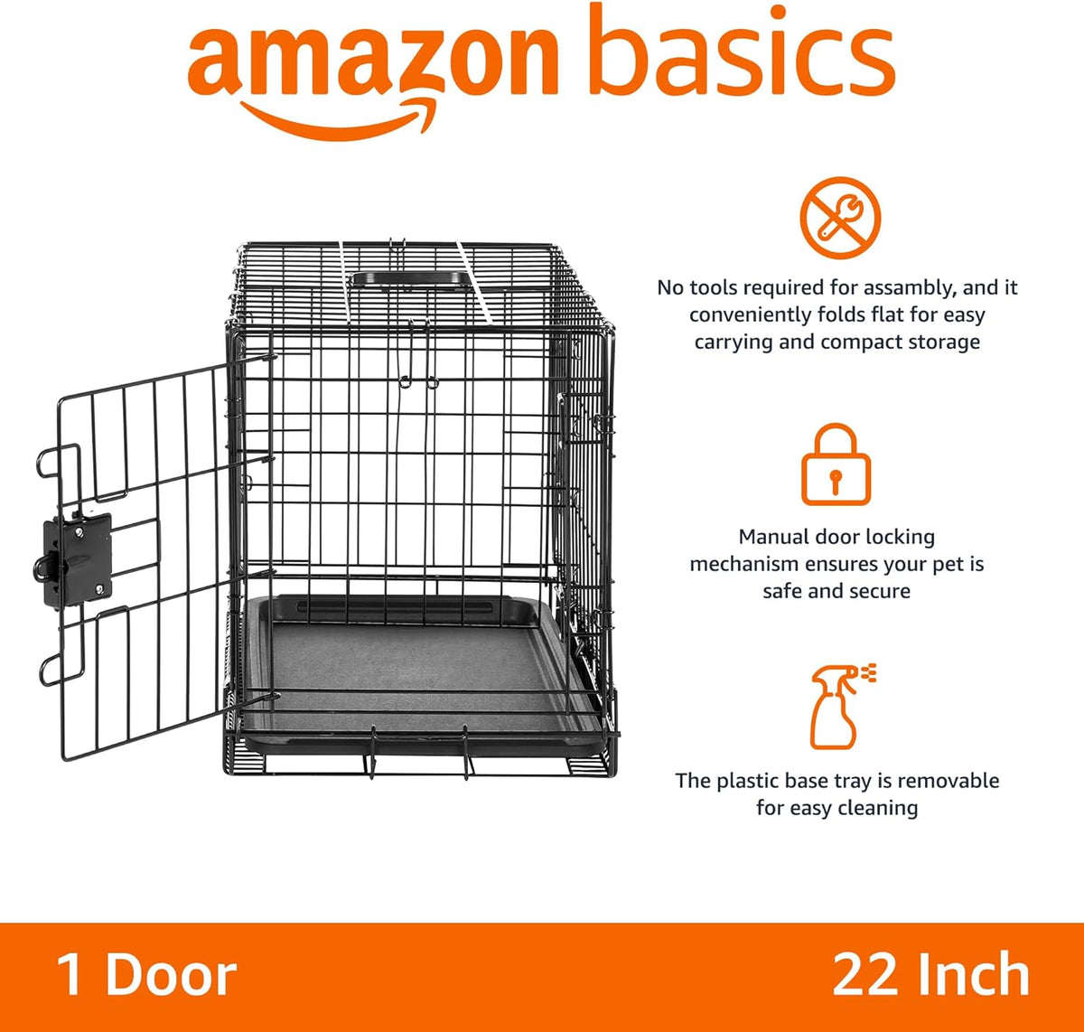Amazon Basics Durable, Foldable Metal Wire Pet Crate with Tray, Portable and Sturdy for Travel
