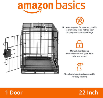 Amazon Basics Durable, Foldable Metal Wire Pet Crate with Tray, Portable and Sturdy for Travel