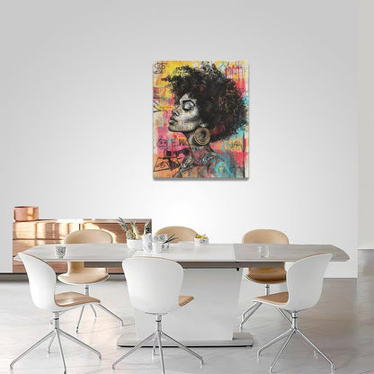 Quorin African American Wall Art Banksy Graffiti Black Woman Pictures Black Girl Wall Decor Canvas