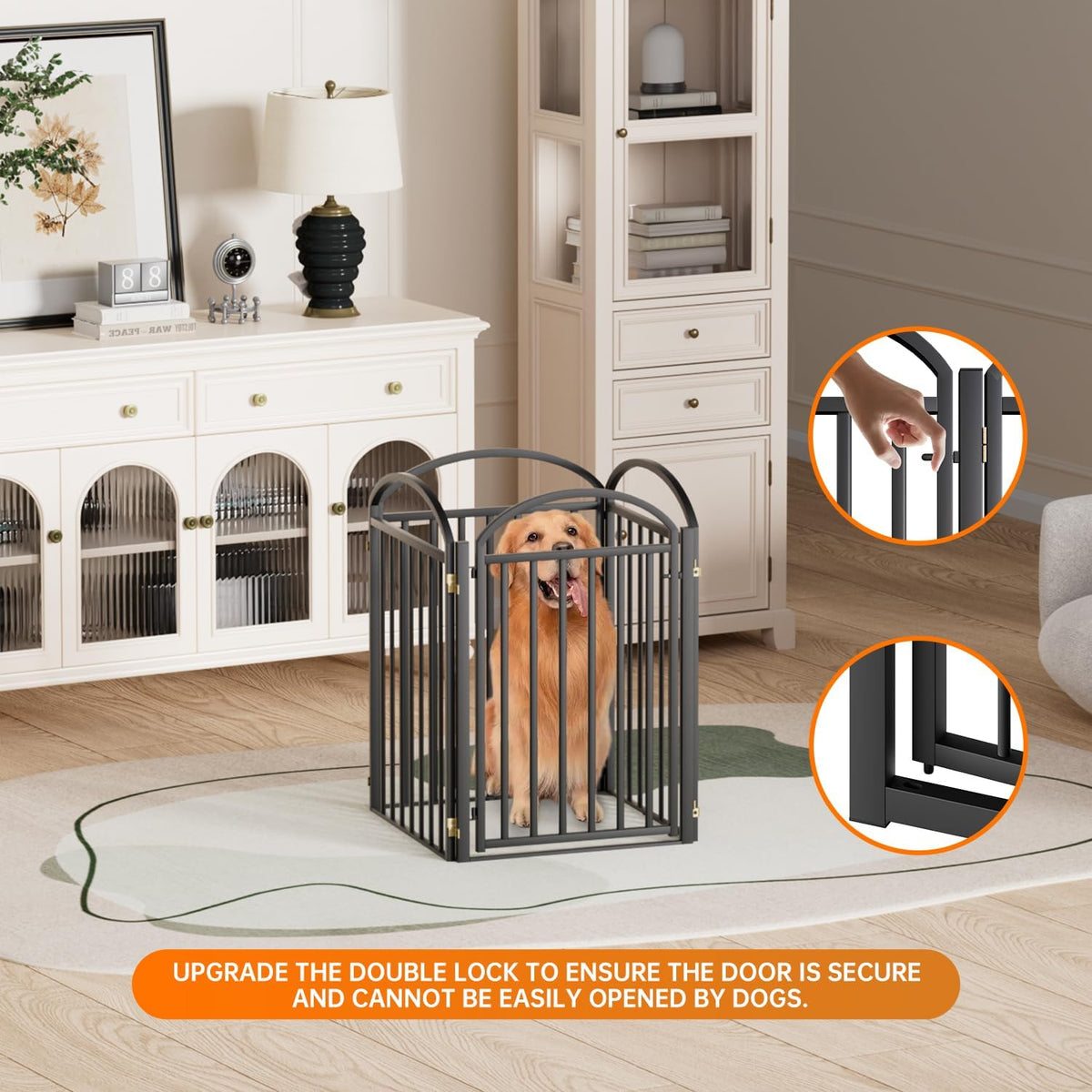 4 Panles Full Matel Freestanding Dog Gates with Door, 96"Extra Wide 32"Tall Free Standing Dog Pet