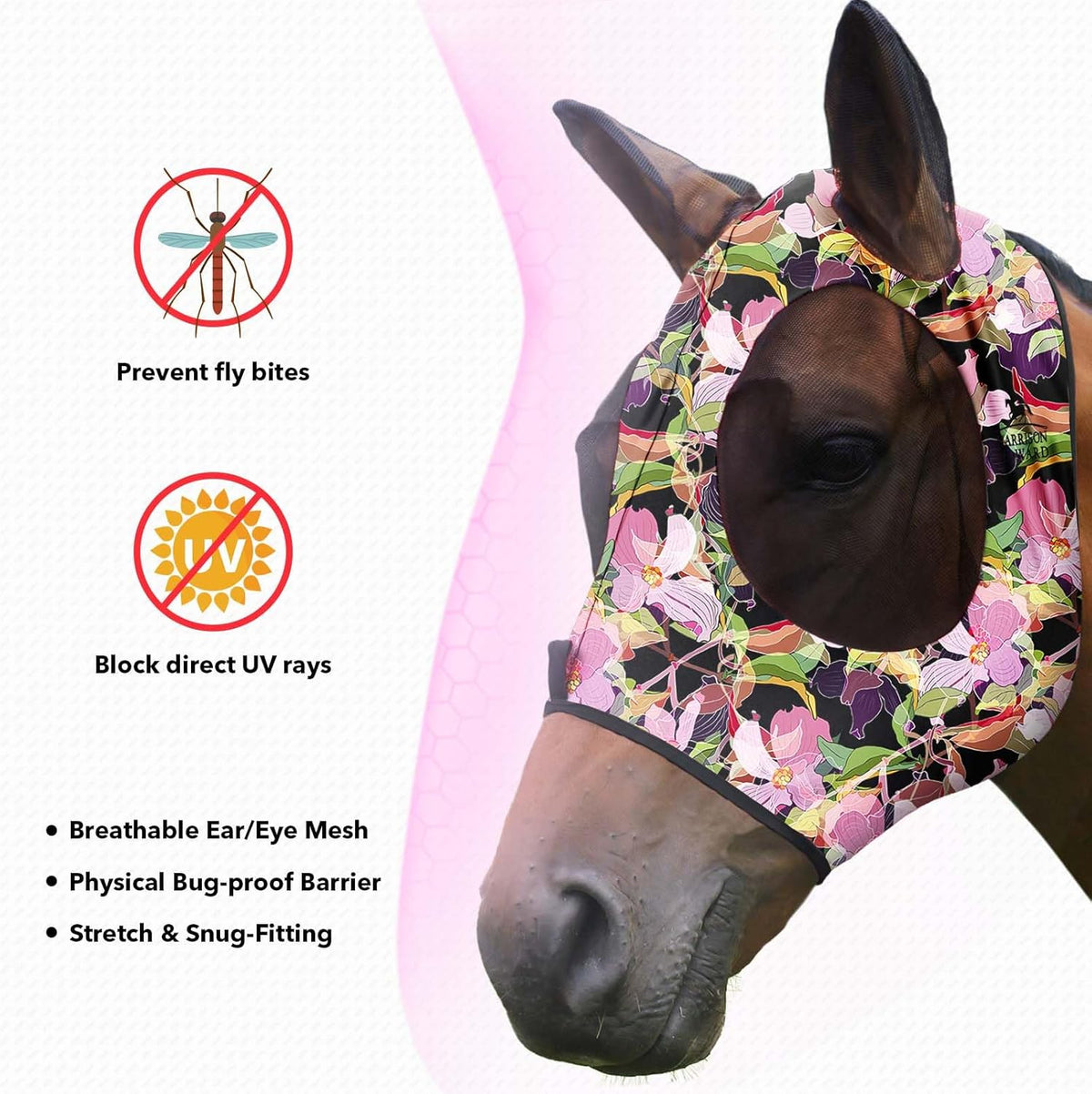 Harrison Howard Super Comfort Stretchy Fly Mask Large Eye Space with UV Protection Soft on Skin
