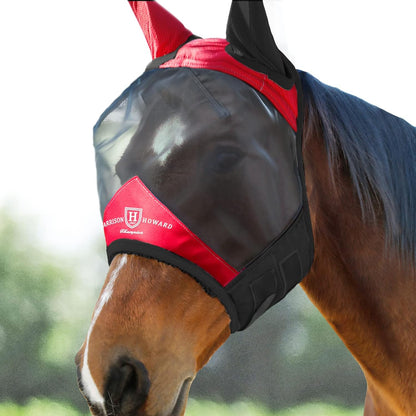Harrison Howard Pro Luminous Horse Fly Mask Standard with Ears UV Protection for Horse Scarlet