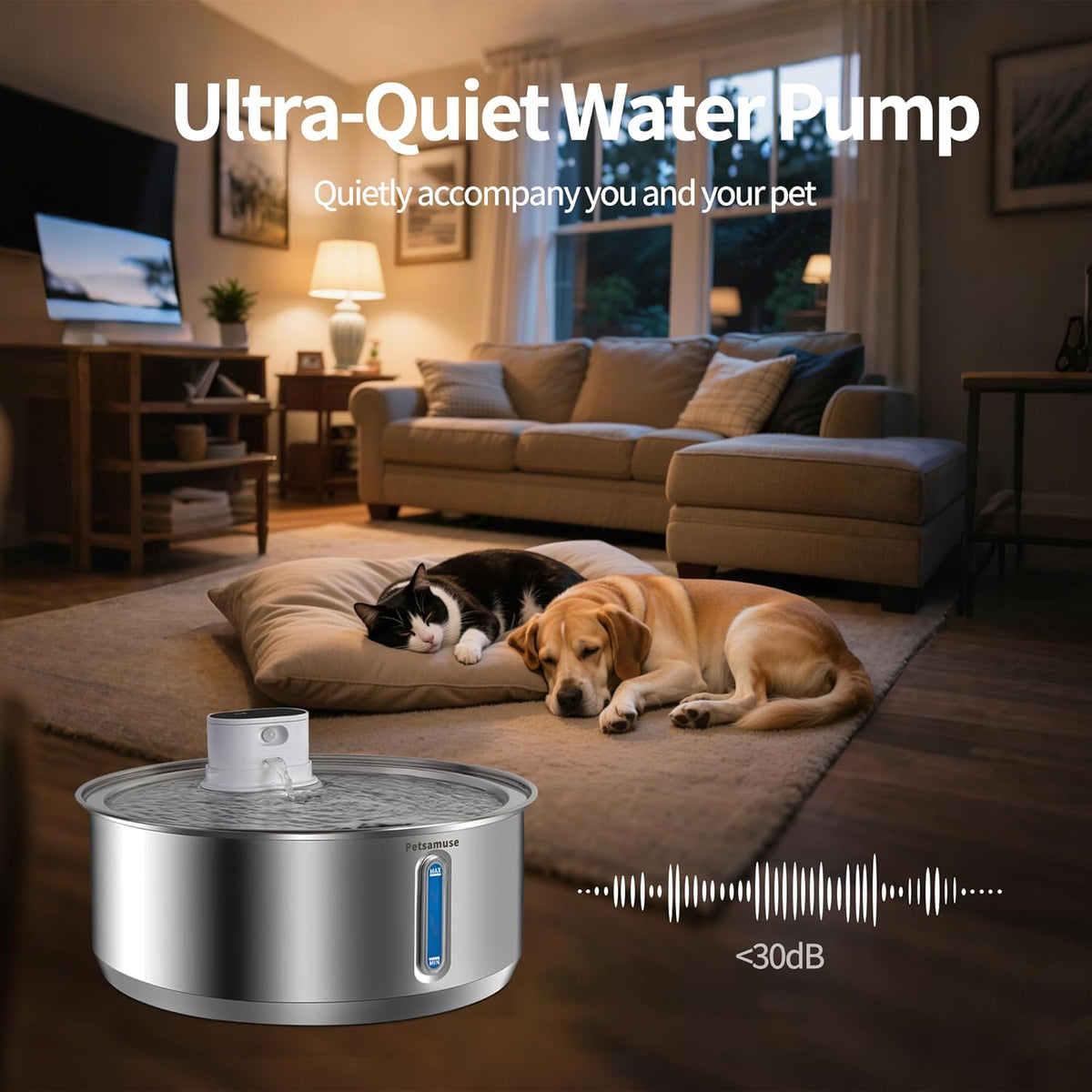 Wireless Dog Water Fountain, 2.1Gal/8L Battery Operated Stainless Steel Pet Water Fountain Motion