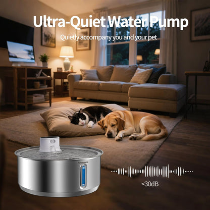 Wireless Dog Water Fountain, 2.1Gal/8L Battery Operated Stainless Steel Pet Water Fountain Motion