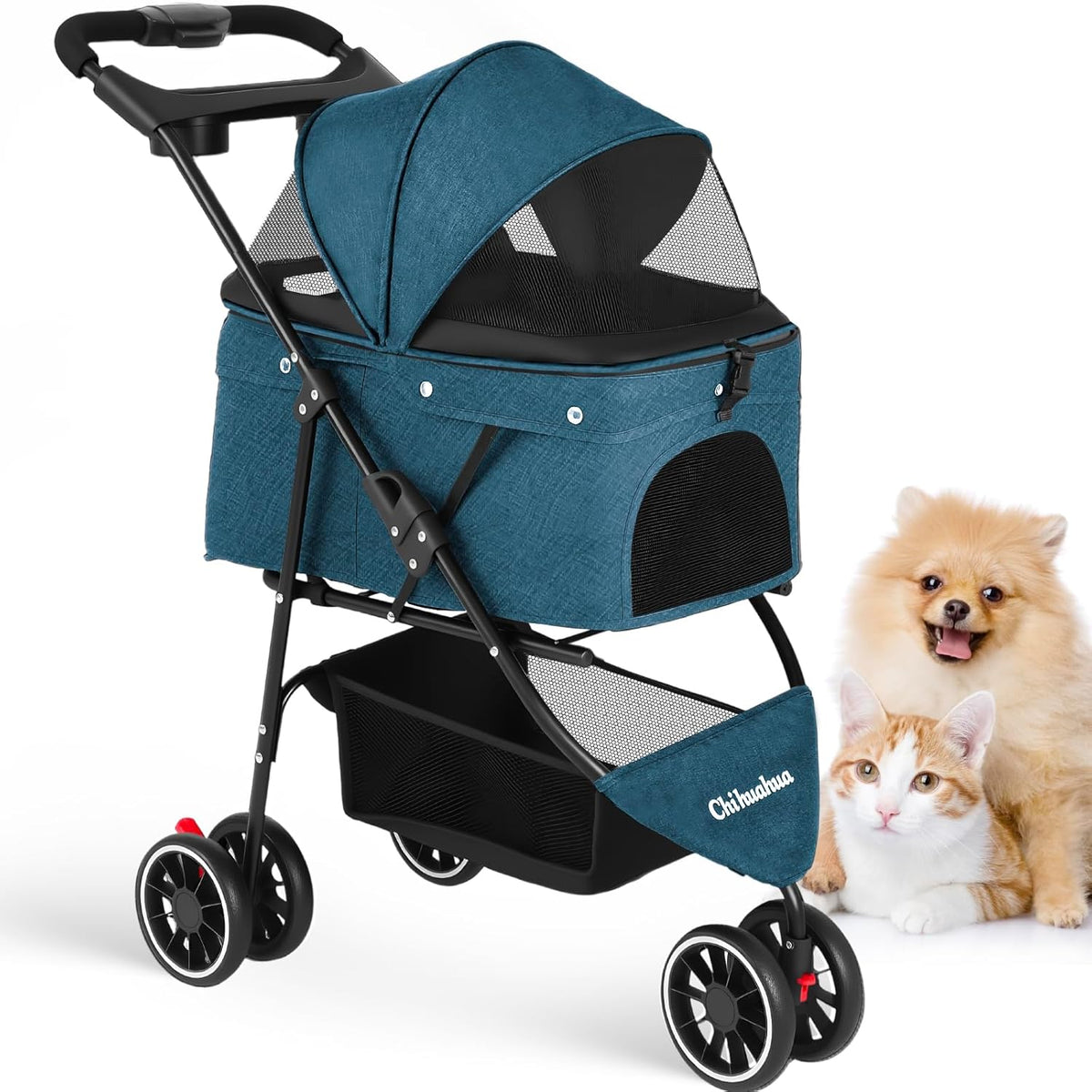 Pet Stroller,Dog Stroller for Small Medium Dogs Cats,3 Wheels,Foldable,with Breathable Mesh