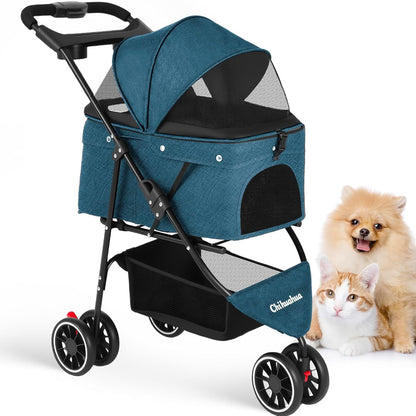 Pet Stroller,Dog Stroller for Small Medium Dogs Cats,3 Wheels,Foldable,with Breathable Mesh