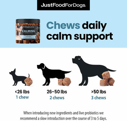 JustFoodForDogs Calming Supplement for Dogs Soft Chew to Support Stress and Anxiety, Melatonin