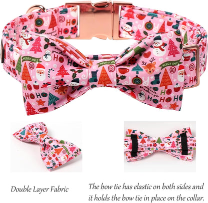 Lionet Paws Christmas Dog Collar with Bow tie,Cute Ho Christmas Tree Snowman Pink Dog Collar Bow
