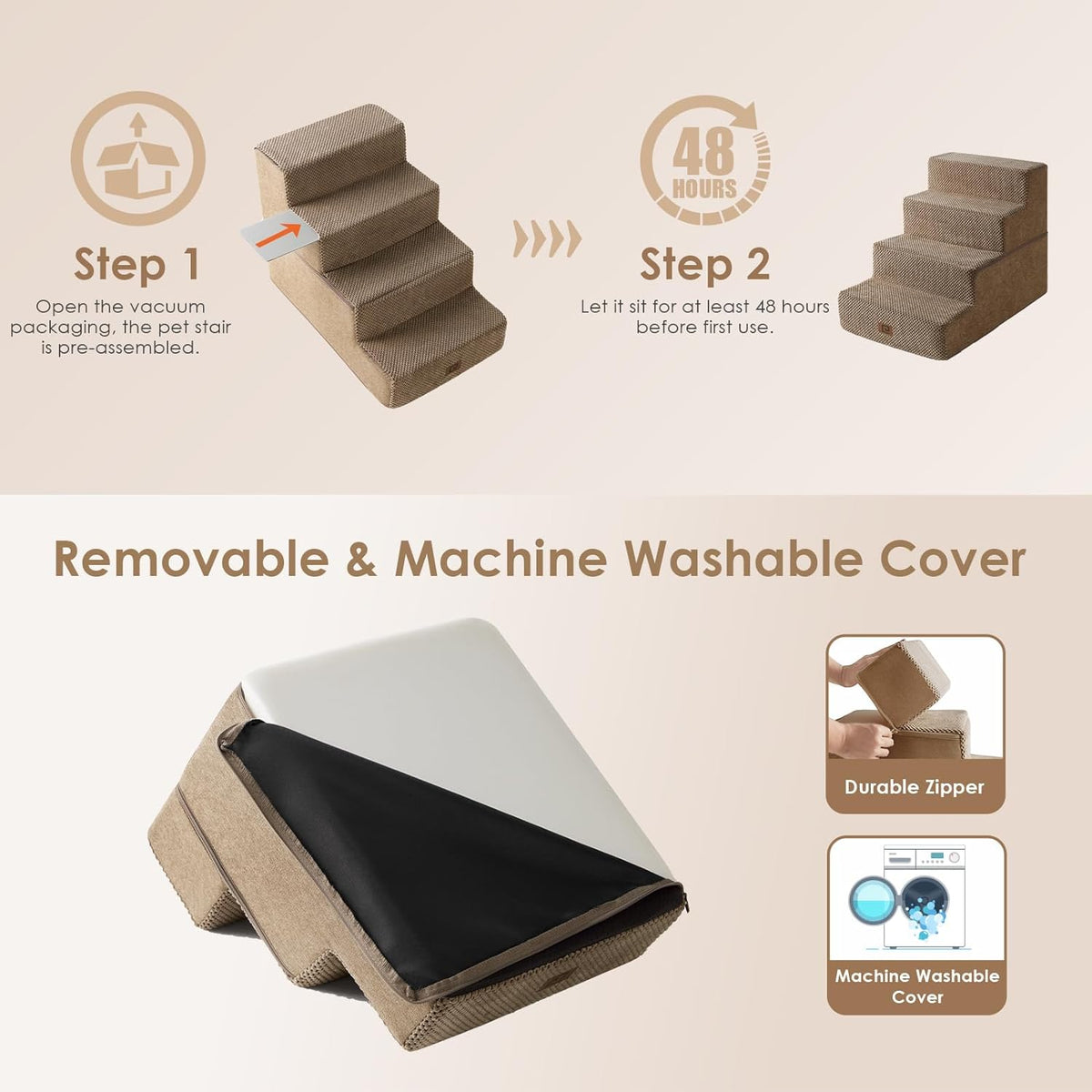 EHEYCIGA Dog Stairs for Bed 18" H, 4-Step Dog Steps for High Bed, Pet Steps for Small Dogs and