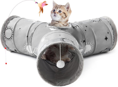 Tempcore Pet Cat Tunnel Tube Cat Toys 3 Way Collapsible, Cat Tunnels for Indoor Cats Fleece-Lined