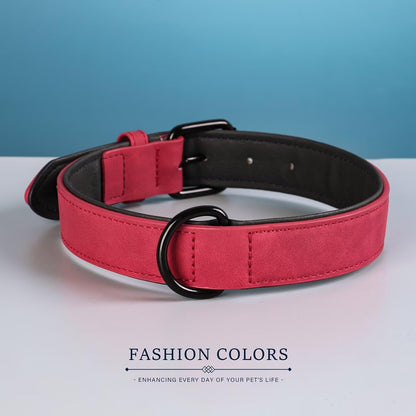 Didog Soft Padded PU Leather Dog Collar, Breathable and Adjustable Red Dog Collar for Large Dogs