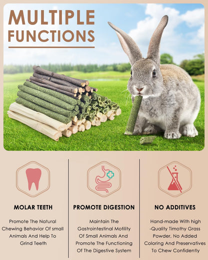 Bissap 60 PCS Rabbit Chew Sticks, Sweet Bamboo Timothy Hay Chew Stick Papaya Stems Apple Branch