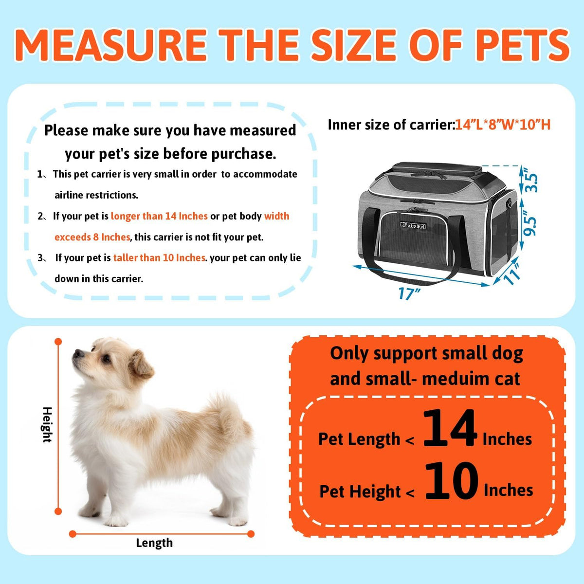 Petskd Top-Expandable Pet Carrier 17x11x9.5 Inches Alaska Airline Approved, Soft-Sided Carrier for