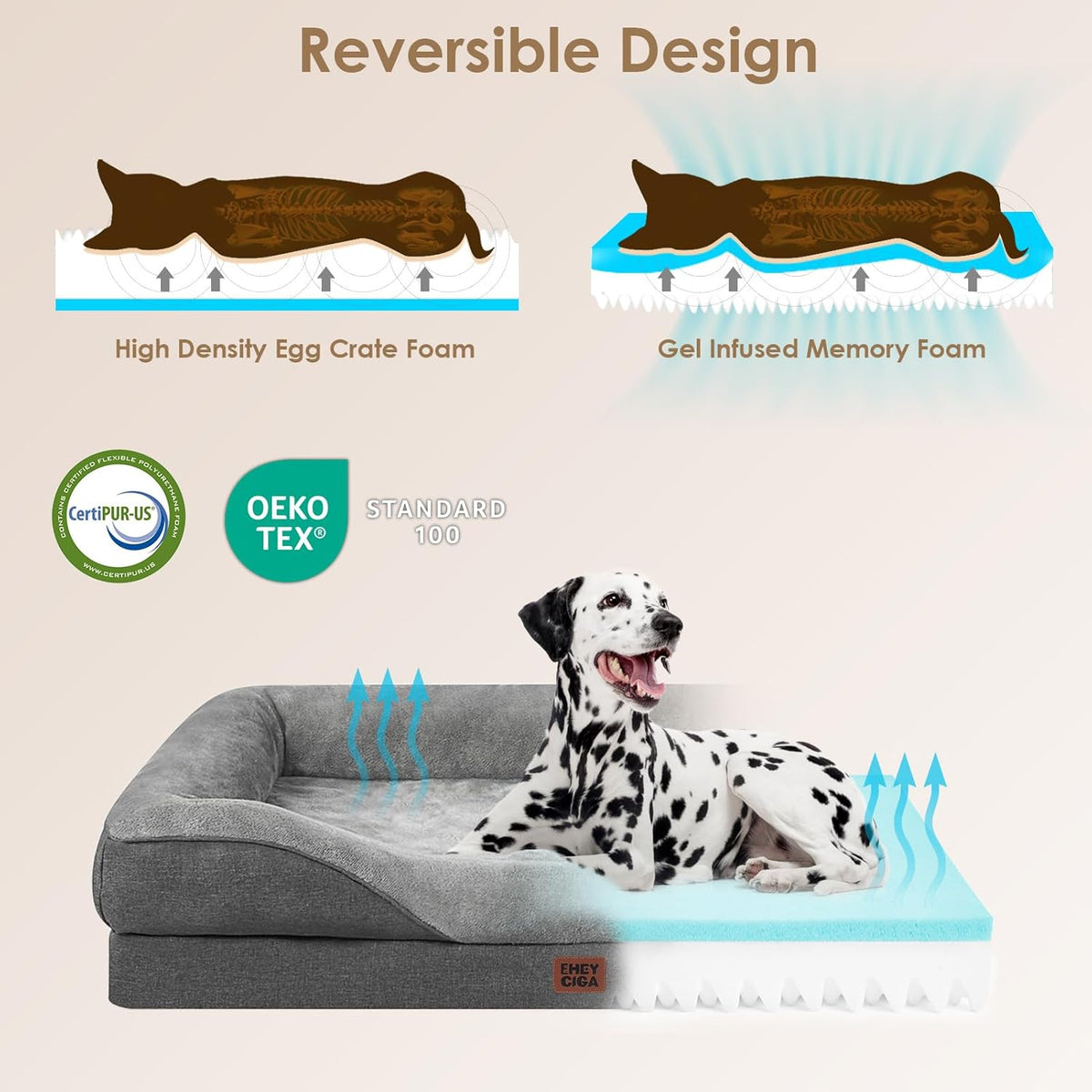 EHEYCIGA Memory Foam XL Dog Bed for XLarge Sized, Extra Large Orthopedic Dog Sofa with Sides and