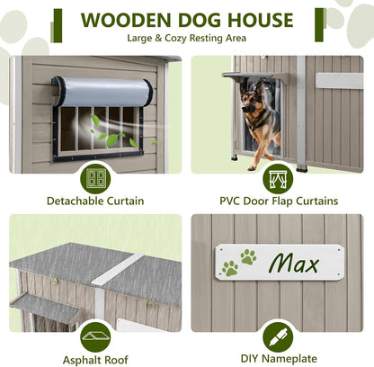 Large Dog House Outdoor XL Wooden Dog House with Weatherproof Asphalt Roof, Chew-Resistant Frame