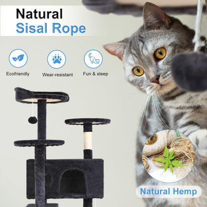 FDW Cat Tree 54in Cat Tower Multi-Level Durable Cat Scratching Post & Cozy Fun Cat Jumping Platform
