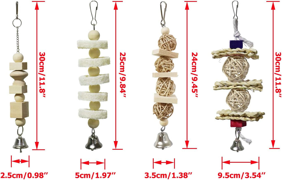 BWOGUE 7 Pack Bird Parrot Toys - Natural Wood Chewing, Climbing, Hanging & Hammock Toys for Small