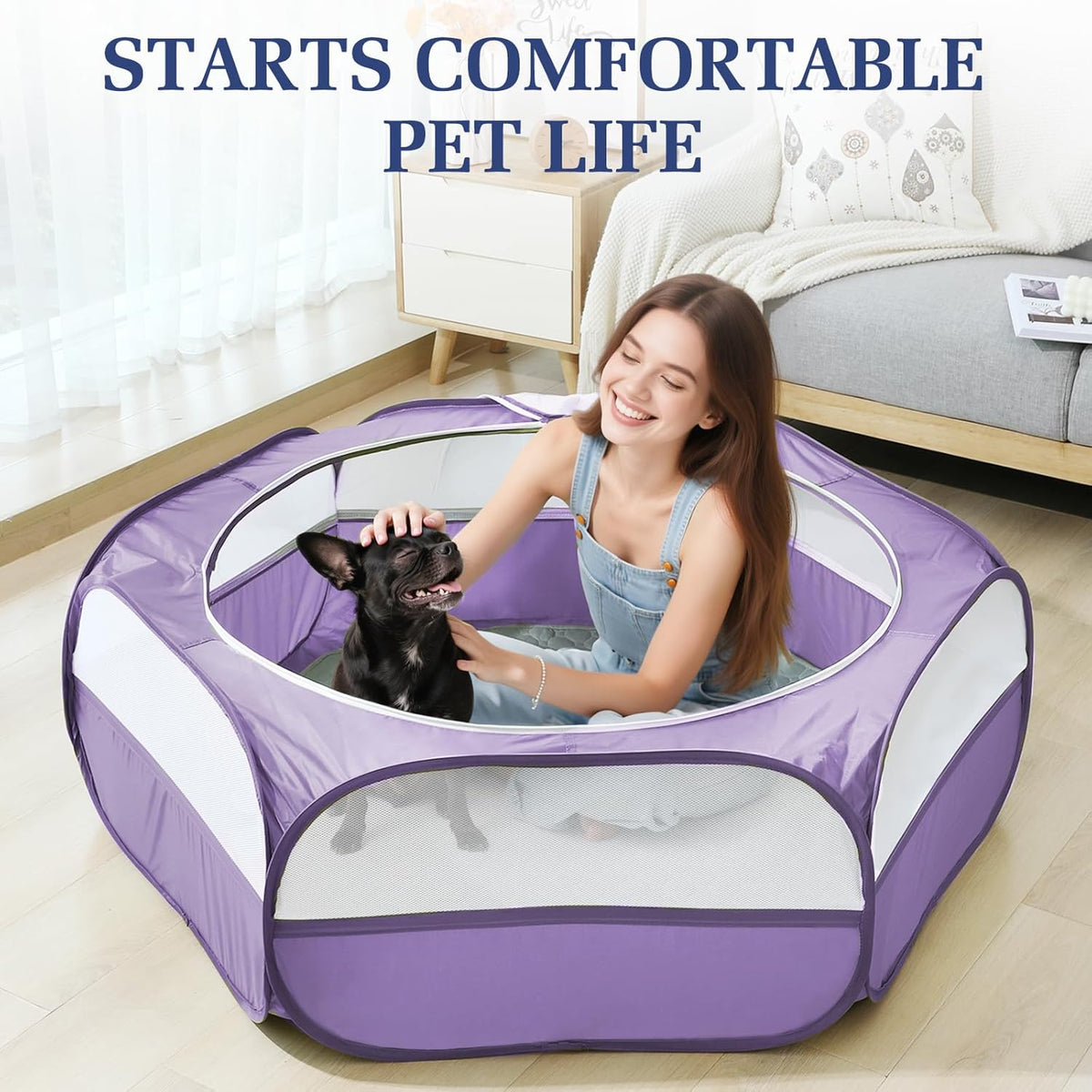2-in-1 Small Animals Playpen with Pad, Waterproof Small Pet Cage Tent with Reusable Pad, Portable
