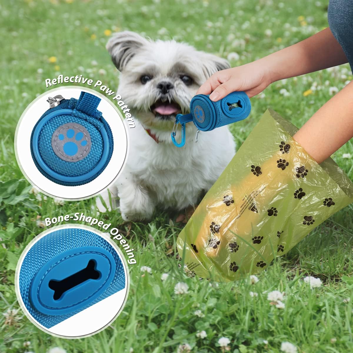 Dog Poop Bag Holder for Leash Doggie Waste Bag Dispenser Soft Fabric Puppy Potty Carrier Small