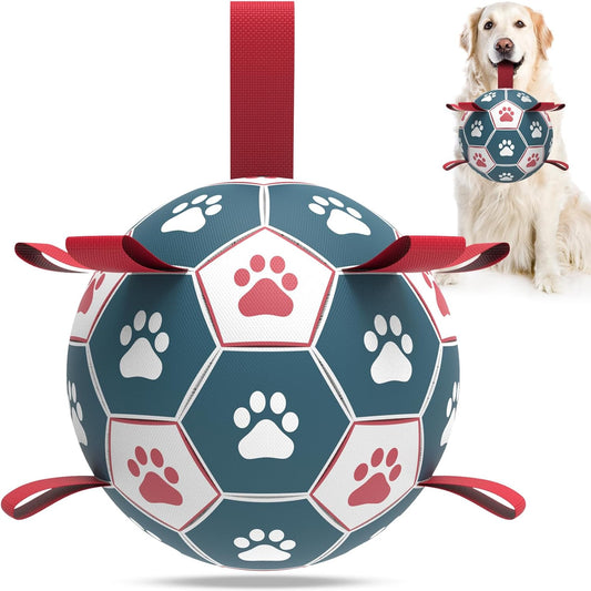 QDAN Extra Large Soccer Ball with Straps, Interactive Dog Toys for Tug of War, Puppy Birthday &
