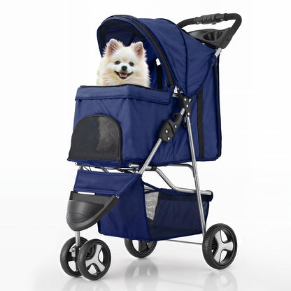 MoNiBloom 3 Wheels Pet Stroller, Foldable Dog Cat Cage Jogger Stroller with Weather Cover for