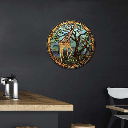 Lygond Metal Sign Tin Sign Circular Stained Glass Giraffe Bathroom Signs for Home for Garage 8×8