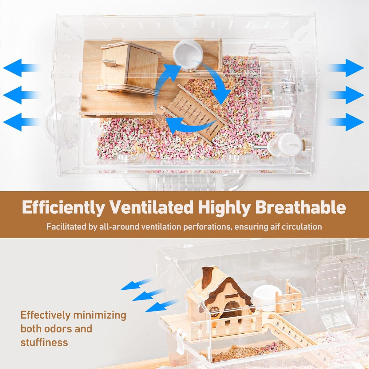 Hamster Cage 8 in 1 with All Accessories, Portable Hamster Cages with Full Transparent Viewing