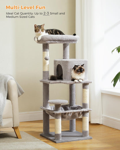 Cat Tree for Indoor Cats, 45.7" Multi-Level Cat Tower with Large Metal Frame Hammock, Cat Condo