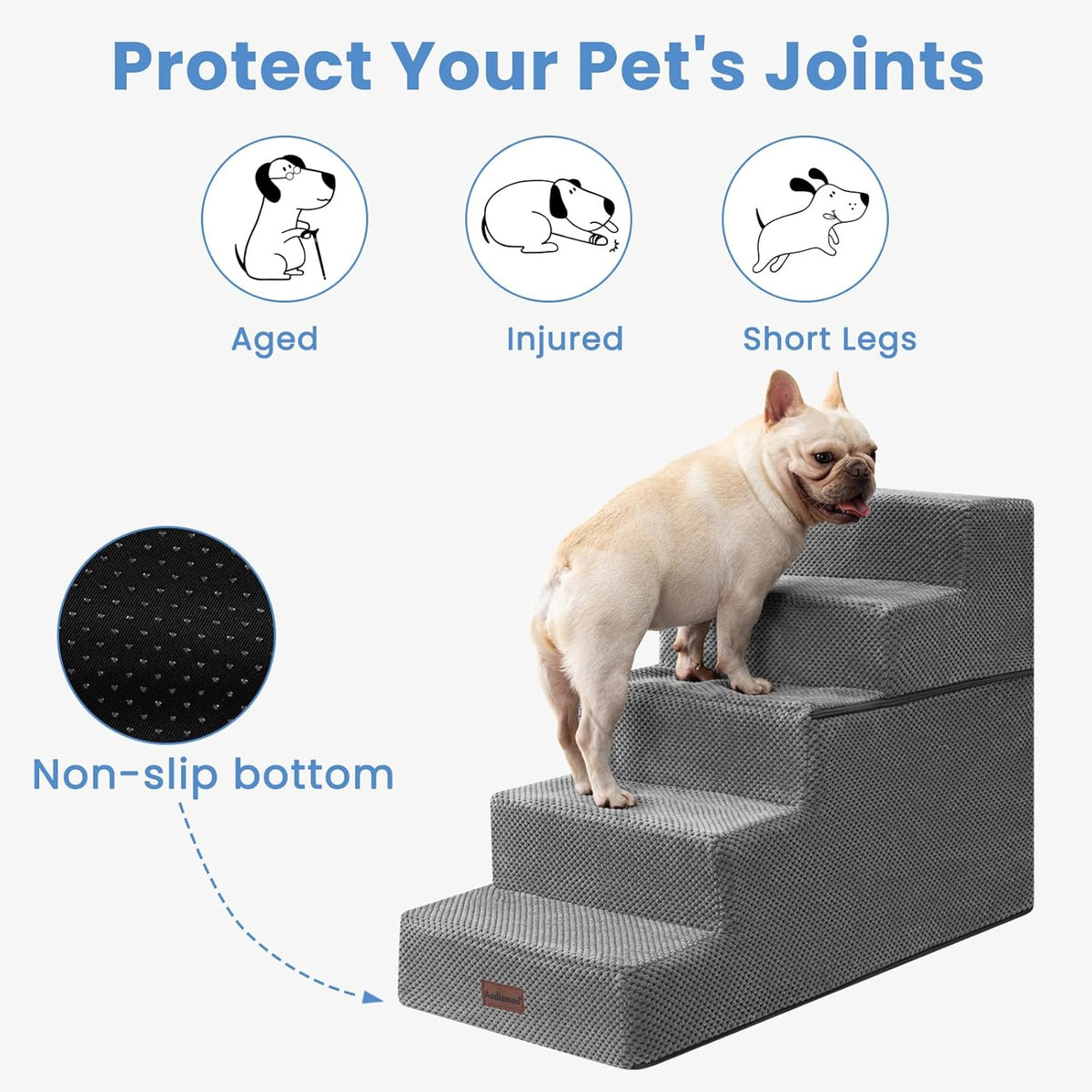 Dog Stairs for High Bed 22.6" H,5-Step Dog Steps for Small Dogs and Cats,Indoor Non-Slip Balanced