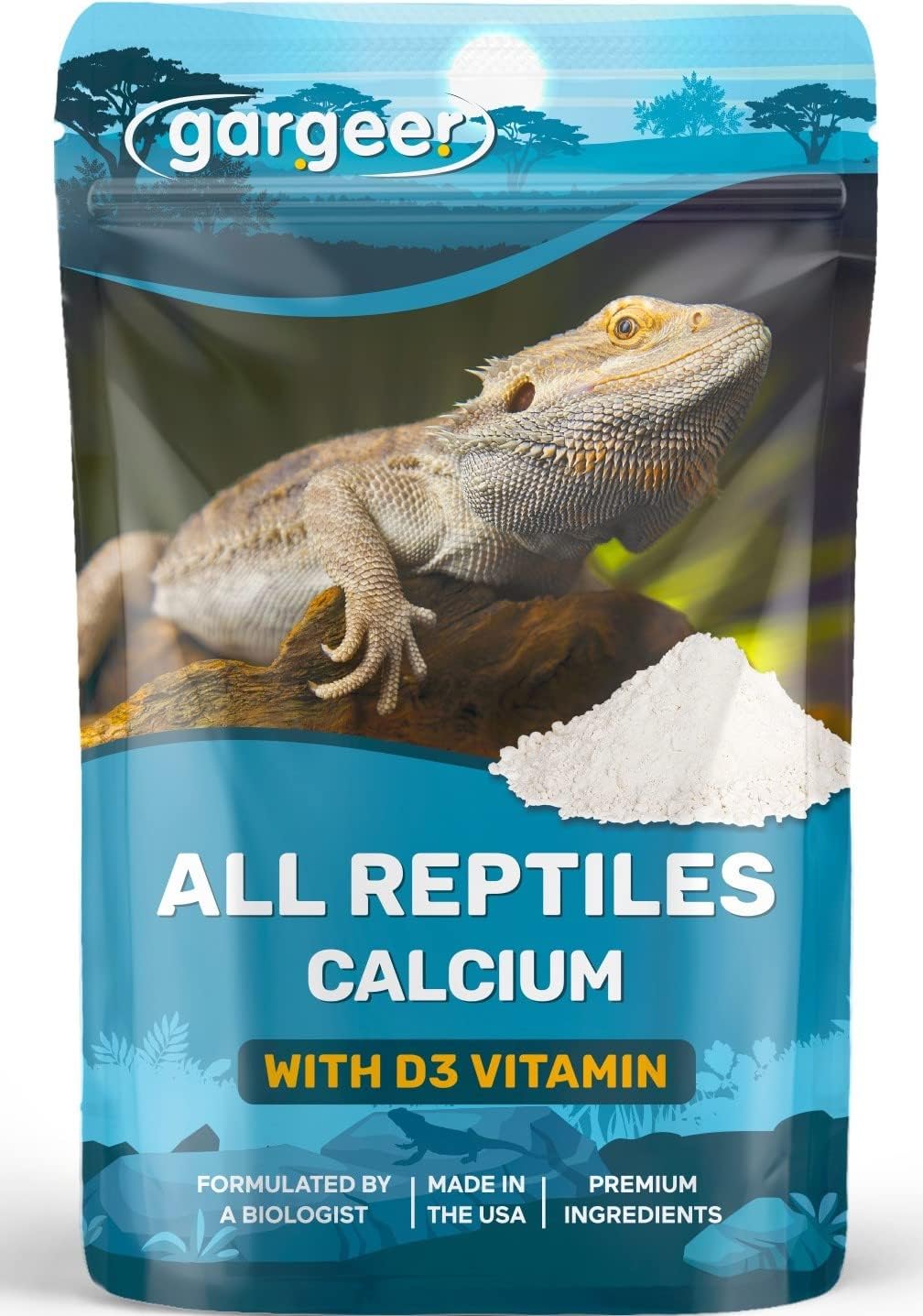 4oz All Reptile Calcium Powder with Vitamin D3, Phosphorus-Free, Ultrafine Powder, Pure Dust &