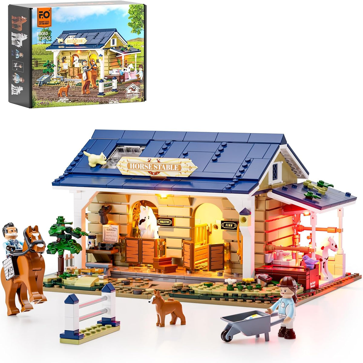 FUNWHOLE Farm Horse-Stable Lighting-Building-Bricks Set - Farm Life Horse Animals Cabin Collection