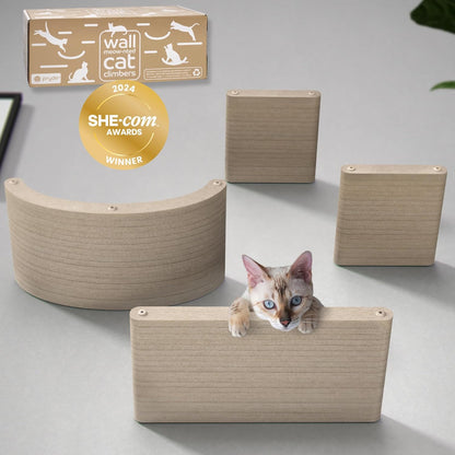 Wall Mounted Cat Shelves (Set of 4) by Pryde Pets - 100% Sustainable PET Felt Feline Enrichment