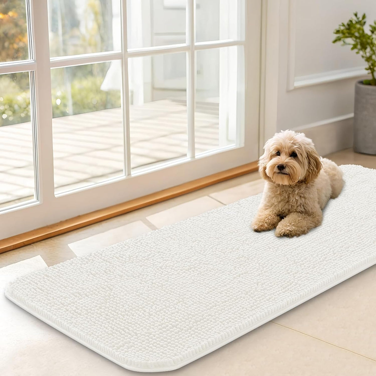 OLANLY Dog Door Mat for Muddy Paws 47x17, Absorbs Moisture and Dirt, Absorbent Non-Slip Washable