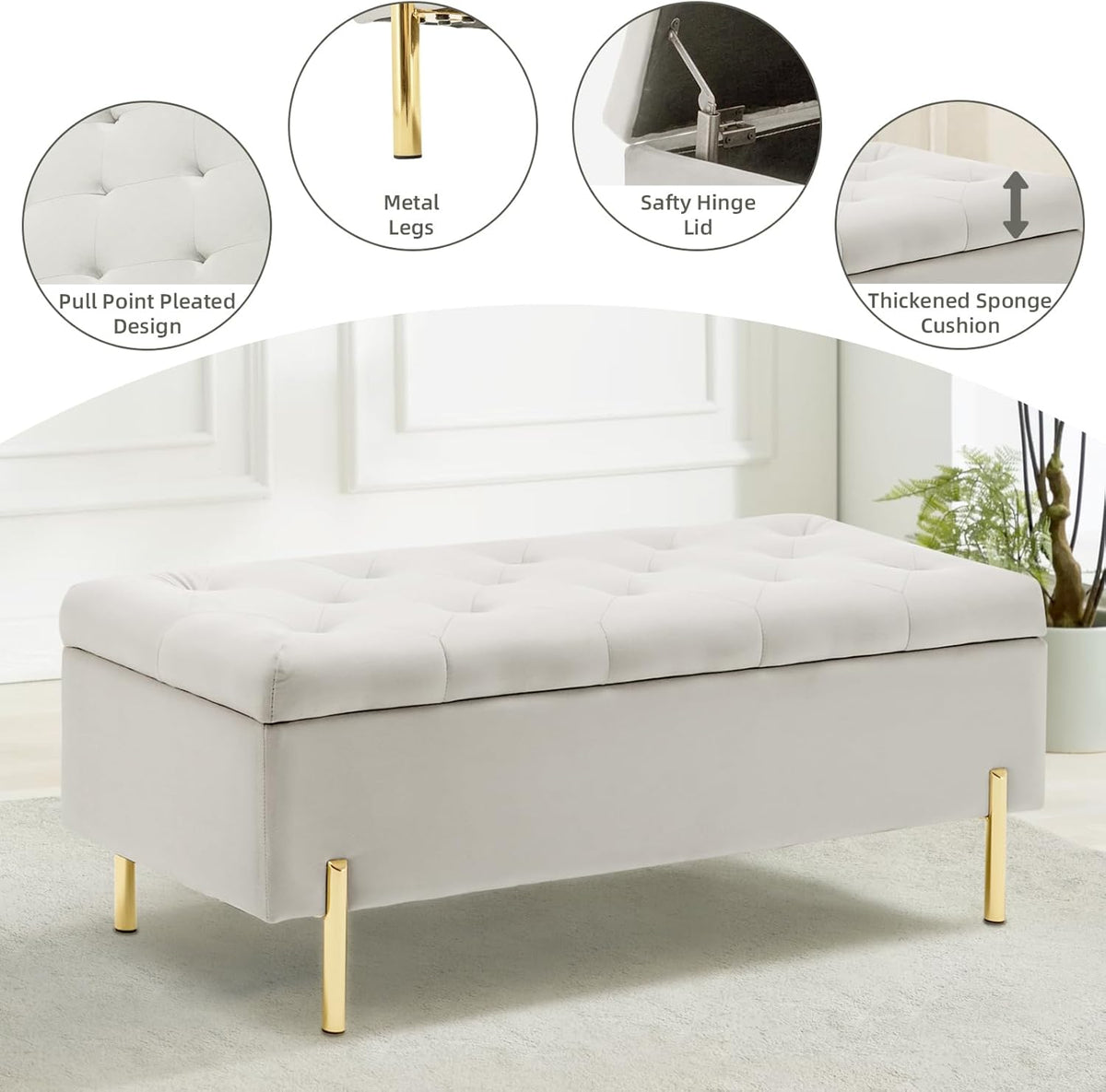 45.6 Inch Velvet Storage Bench Upholstered Tufted Settee Ottoman Bench with Storage, Bed End Bench